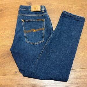 Nudie Jeans Tight Terry Dark Symbol 34” Men's Denim Blue Straight Jeans Altered